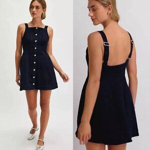 New! FREE PEOPLE Gimme More Dark Blue Denim Button Up Mini Dress 37495